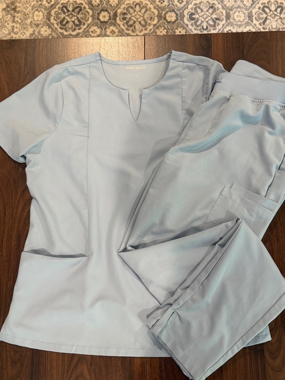 Light Blue Medical Scrub Top & Pants - Mandala